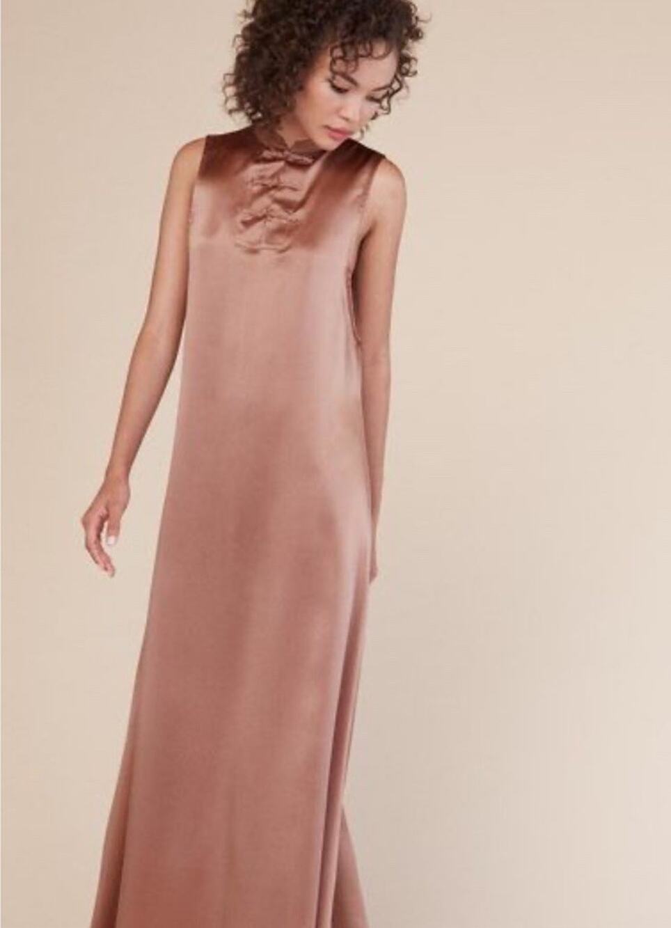 Reformation Silk Cheongsam Knot Maxi Dress Dusty Pink Sleeveless XL